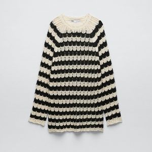 NWT blogger fave Zara pointelle striped sweater sz M